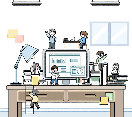 전신 PSD 여자 남자 종이 중년 일러스트 사다리 창문 회의 그래프 전등 서기 들기 앉기 여러명 성인 책 컵 손들기 모니터 스탠드 마우스 운반 책상 포스트잇 국내일러스트 식기 가구 다수 비즈니스 모션 조명 사람 컴퓨터 컴퓨터용품 도구 메모지 파일형식