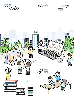 전신 PSD 나무 구름 여자 남자 종이 일러스트 탁자 회의 그래프 협력 서기 빌딩 잔디 여러명 성인 책 컵 노트북 자료 마우스 문서 연필꽂이 성인만 국내일러스트 자연요소 식물 식기 가구 다수 비즈니스 모션 문구용품 사람 건물 전자제품 컴퓨터용품 파일형식
