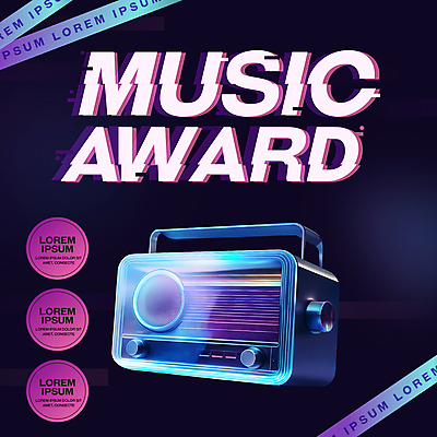 템플릿 디자인 음악 사람없음 파란색 3D 보라색 검은색 끈 최고 라디오 시상 시상식 연말 글리치 이미지템플릿 AI파일 컬러 문화예술 전자제품 디지털합성 파일형식 벡터