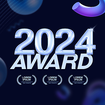 템플릿 디자인 사람없음 파란색 빛 3D 검은색 최고 원형 시상 시상식 연말 월계관 홀로그램 2024년 이미지템플릿 AI파일 도형 컬러 연도 디지털합성 파일형식 벡터