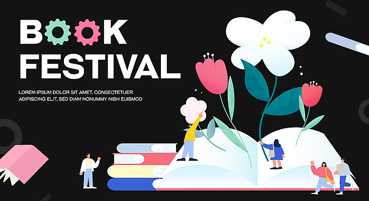 전신 템플릿 디자인 여자 남자 꽃 포스터 이벤트 여러명 성인 책 독서 검은색 가을 도서관 북페스티벌 성인만 이미지템플릿 AI파일 식물 계절 교육 컬러 다수 사람 축제 파일형식 벡터