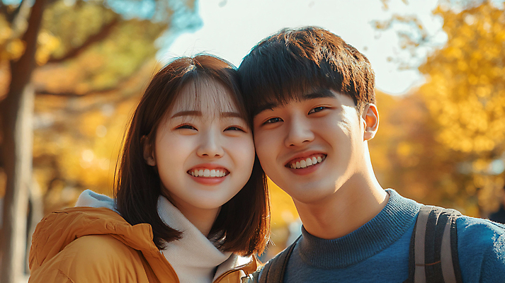 JPG 편집이미지 커플 여자 남자 여행 단풍 데이트 미소 상반신 성인 두명 앞모습 사진촬영 촬영 가을 디지털합성 연애 의료성형뷰티 성인만 얼굴맞대기 편집실사 AI인물포토 AI콘텐츠 계절 뷰포인트 잎 관계 모션 표정 사람 CG 파일형식 AI포토