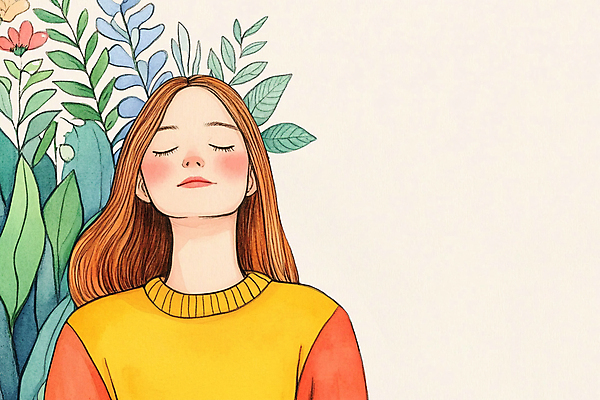 PSD 여자 꽃 잎 일러스트 수채화 한명 상반신 성인 눈감음 명상 고개들기 성인여자한명만 국내일러스트 식물 1 모션 사람 여자한명만 성인여자만 파일형식