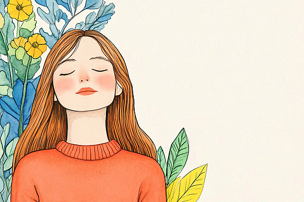 PSD 여자 꽃 잎 일러스트 수채화 한명 상반신 성인 눈감음 명상 고개들기 성인여자한명만 국내일러스트 식물 1 모션 사람 여자한명만 성인여자만 파일형식