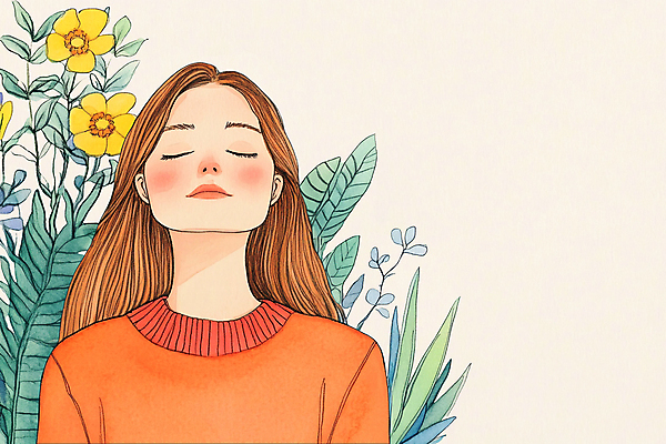 PSD 여자 꽃 잎 일러스트 수채화 한명 상반신 성인 눈감음 명상 고개들기 성인여자한명만 국내일러스트 식물 1 모션 사람 여자한명만 성인여자만 파일형식