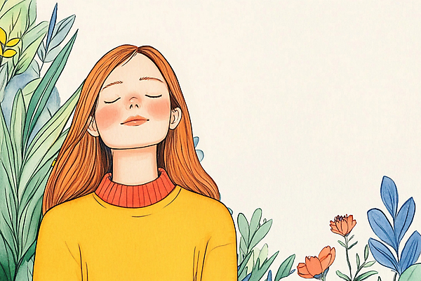 PSD 여자 꽃 잎 일러스트 수채화 한명 상반신 성인 눈감음 명상 고개들기 성인여자한명만 국내일러스트 식물 1 모션 사람 여자한명만 성인여자만 파일형식