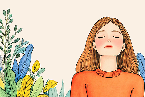 PSD 여자 꽃 잎 일러스트 수채화 한명 상반신 성인 눈감음 명상 고개들기 성인여자한명만 국내일러스트 식물 1 모션 사람 여자한명만 성인여자만 파일형식