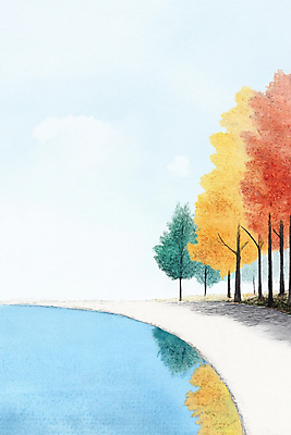 JPG 길 호수 단풍 일러스트 자연 단풍나무 수채화 사람없음 반사 산책 가을 국내일러스트 AI일러스트 AI콘텐츠 나무 계절 잎 휴식 생태계 파일형식