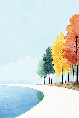 JPG 길 호수 단풍 일러스트 자연 단풍나무 수채화 사람없음 반사 산책 가을 국내일러스트 AI일러스트 AI콘텐츠 나무 계절 잎 휴식 생태계 파일형식