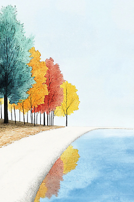 JPG 길 호수 단풍 일러스트 자연 단풍나무 수채화 사람없음 반사 산책 가을 국내일러스트 AI일러스트 AI콘텐츠 나무 계절 잎 휴식 생태계 파일형식