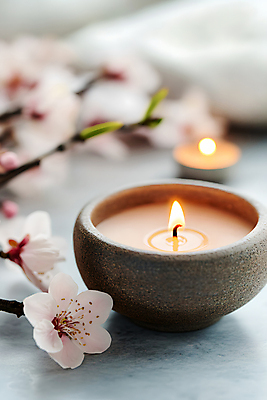 JPG 편집이미지 사람없음 스파 오브젝트 아로마 향초 아로마테라피 꽃가지 편집실사 AI포토 AI콘텐츠 꽃 초 나뭇가지 CG 테라피 파일형식