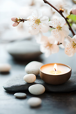 JPG 편집이미지 사람없음 스파 조약돌 오브젝트 아로마 향초 아로마테라피 꽃가지 돌판 편집실사 AI포토 AI콘텐츠 꽃 초 돌_바위 나뭇가지 CG 테라피 파일형식