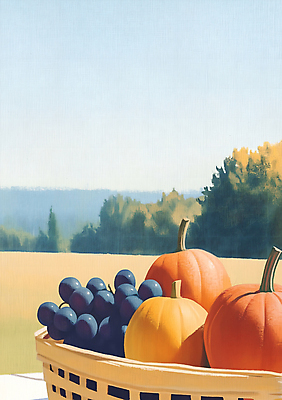 JPG 나무 기독교 일러스트 호박 포도 사람없음 야외 바구니 수확 가을 추수감사절 국내일러스트 AI일러스트 AI콘텐츠 식물 계절 종교 농업 채소 과일 파일형식