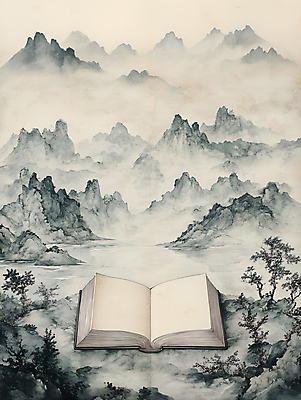 JPG 일러스트 산 미술 사람없음 책 표현 먹 동양화 그림 산수화 국내일러스트 AI일러스트 AI콘텐츠 서예 문화예술 파일형식