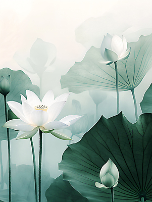 JPG 불교 일러스트 자연 연꽃 사람없음 초록색 동양화 연잎 국내일러스트 AI일러스트 AI콘텐츠 꽃 종교 컬러 잎 미술 생태계 파일형식