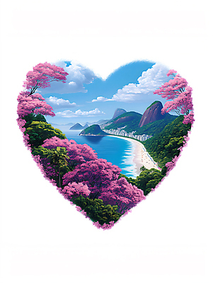 JPG 편집이미지 바다 분홍색 섬 여행 자연 하늘 사람없음 하트 여행상품 편집실사 AI컴퓨터그래픽 AI콘텐츠 모양 컬러 CG 생태계 파일형식