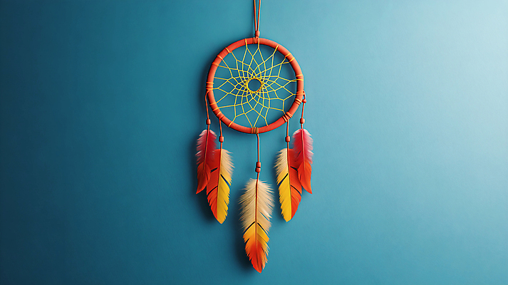 JPG 편집이미지 사람없음 장식 빨간색 주황색 꿈 신비 깃털 악몽 토속신앙 드림캐쳐 편집실사 AI포토 AI콘텐츠 종교 컬러 컨셉 CG 파일형식