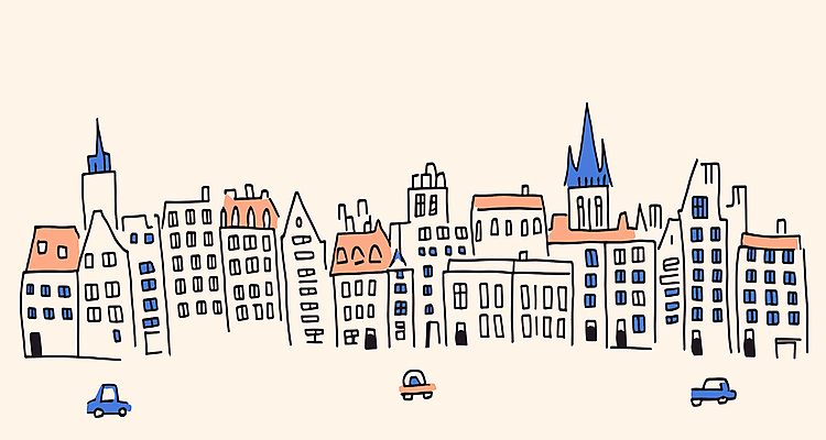 일러스트 자동차 사람없음 건물 도시 손그림 드로잉 국내일러스트 AI파일 건축물 육상교통 미술 파일형식 벡터