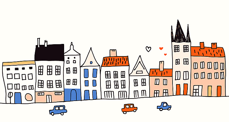 일러스트 자동차 사람없음 건물 도시 손그림 드로잉 국내일러스트 AI파일 건축물 육상교통 미술 파일형식 벡터