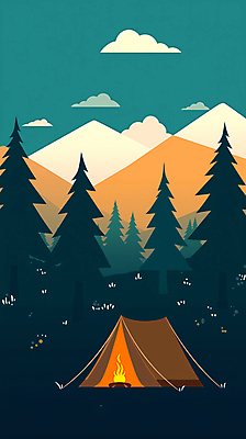 JPG 나무 일러스트 산 텐트 사람없음 캠핑 숲 장작 모닥불 국내일러스트 AI일러스트 AI콘텐츠 식물 불 레저 캠핑도구 파일형식