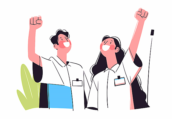 여자 남자 행복 일러스트 비즈니스 성공 협력 미소 웃음 상반신 성인 두명 손들기 기쁨 직장인 그룹 긍정적 인턴 성인만 국내일러스트 AI파일 직업 감정 컨셉 모션 표정 사람 파일형식 벡터