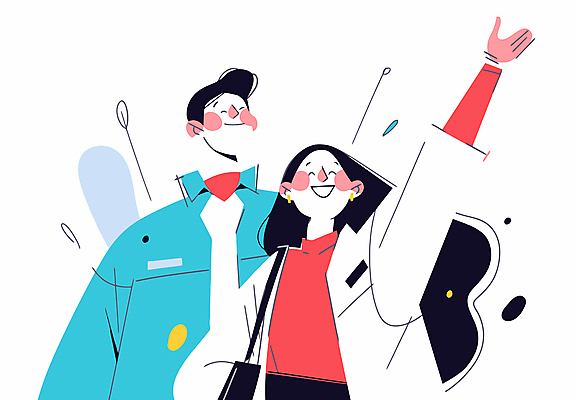 여자 남자 행복 일러스트 비즈니스 성공 협력 미소 웃음 상반신 성인 두명 손들기 기쁨 직장인 그룹 긍정적 인턴 성인만 국내일러스트 AI파일 직업 감정 컨셉 모션 표정 사람 파일형식 벡터