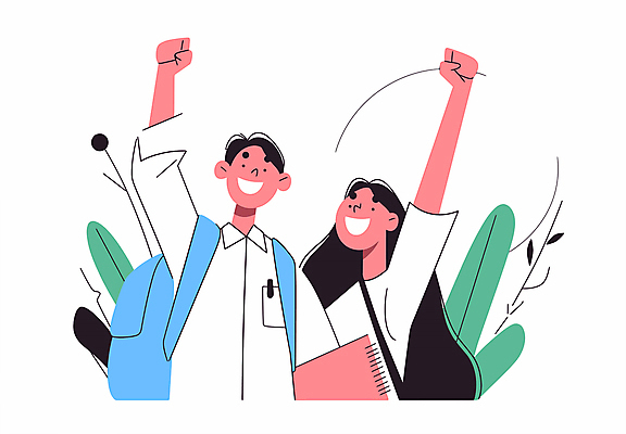 여자 남자 행복 일러스트 비즈니스 성공 협력 미소 웃음 상반신 성인 두명 손들기 기쁨 직장인 그룹 긍정적 인턴 성인만 국내일러스트 AI파일 직업 감정 컨셉 모션 표정 사람 파일형식 벡터