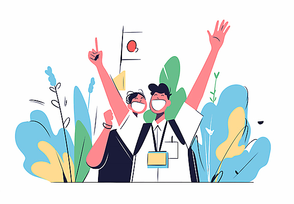 남자 행복 일러스트 비즈니스 성공 협력 미소 웃음 상반신 성인 두명 손들기 기쁨 가리킴 직장인 그룹 긍정적 인턴 성인남자만 국내일러스트 AI파일 직업 감정 컨셉 모션 표정 사람 손짓 남자만 성인만 파일형식 벡터