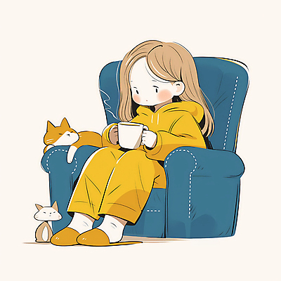 JPG 전신 여자 어린이 의자 일러스트 휴식 따뜻함 한명 들기 앉기 소녀 파란색 소파 노란색 고양이 머그컵 차 수증기 편안함 감성 소녀한명만 반려묘 차분 국내일러스트 AI일러스트 AI콘텐츠 1 음료 컬러 가구 컨셉 포유류 모션 사람 컵 반려동물 감각 여자한명만 소녀만 파일형식