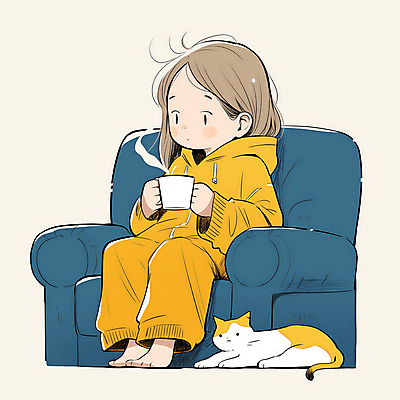 JPG 전신 여자 어린이 의자 일러스트 휴식 따뜻함 한명 들기 앉기 소녀 파란색 소파 노란색 고양이 머그컵 차 수증기 편안함 감성 소녀한명만 반려묘 차분 국내일러스트 AI일러스트 AI콘텐츠 1 음료 컬러 가구 컨셉 포유류 모션 사람 컵 반려동물 감각 여자한명만 소녀만 파일형식