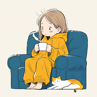 JPG 전신 여자 어린이 의자 일러스트 휴식 따뜻함 한명 들기 앉기 소녀 파란색 소파 노란색 고양이 머그컵 차 수증기 편안함 감성 소녀한명만 반려묘 차분 국내일러스트 AI일러스트 AI콘텐츠 1 음료 컬러 가구 컨셉 포유류 모션 사람 컵 반려동물 감각 여자한명만 소녀만 파일형식