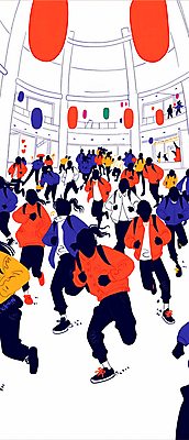 JPG 전신 여자 남자 운동화 일러스트 청소년 여러명 건물 쇼핑 달리기 놀람 경쟁 군중 쇼핑몰 활기 십대만 오픈런 국내일러스트 AI일러스트 AI콘텐츠 건축물 감정 다수 신발 컨셉 모션 표정 사람 파일형식