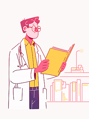 남자 분홍색 일러스트 청진기 책장 병원 한명 상반신 성인 책 노란색 의사 읽기 성인남자한명만 국내일러스트 AI파일 1 컬러 가구 의학 의료기기 모션 사람 의료진 남자한명만 성인남자만 파일형식 벡터