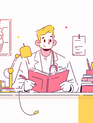 교육 남자 분홍색 일러스트 병원 한명 상반신 성인 책 학습 노란색 의사 스탠드 의료용품 책상 진료기록부 성인남자한명만 국내일러스트 AI파일 1 컬러 가구 의학 의료기기 조명 사람 진료 의료진 남자한명만 성인남자만 파일형식 벡터