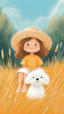 JPG 전신 여자 꽃 행복 반려견 어린이 일러스트 자연 휴식 한명 웃음 풍경 소녀 잔디 초원 초록색 여름 친구 산책 시골 강아지 밀짚모자 소녀한명만 동심 국내일러스트 AI일러스트 AI콘텐츠 식물 모자_잡화 1 계절 감정 컬러 컨셉 관계 표정 사람 반려동물 개 생태계 여자한명만 소녀만 파일형식
