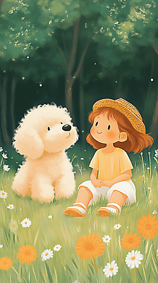 JPG 전신 여자 꽃 행복 반려견 어린이 일러스트 자연 휴식 한명 웃음 풍경 소녀 잔디 초원 초록색 여름 친구 산책 시골 강아지 밀짚모자 소녀한명만 동심 국내일러스트 AI일러스트 AI콘텐츠 식물 모자_잡화 1 계절 감정 컬러 컨셉 관계 표정 사람 반려동물 개 생태계 여자한명만 소녀만 파일형식