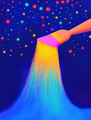 JPG 예술 일러스트 밤하늘 추상 사람없음 컬러풀 우주 붓 신비 그림 마법 별빛 상상력 환상 국내일러스트 AI일러스트 AI콘텐츠 별 컬러 컨셉 무늬 하늘 빛 야간 파일형식