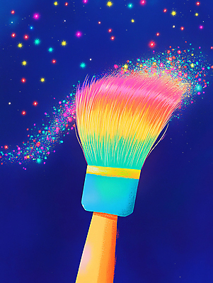 JPG 예술 일러스트 밤하늘 사람없음 컬러풀 우주 붓 신비 그림 마법 별빛 상상력 환상 국내일러스트 AI일러스트 AI콘텐츠 별 컬러 컨셉 하늘 빛 야간 파일형식