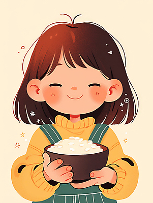 JPG 여자 행복 감정 어린이 일러스트 한명 미소 웃음 소녀 노란색 귀여움 눈감음 단발머리 만족 밥그릇 소녀한명만 국내일러스트 AI일러스트 AI콘텐츠 1 헤어스타일 그릇 컬러 컨셉 모션 표정 사람 여자한명만 소녀만 파일형식