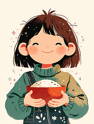 JPG 여자 행복 감정 어린이 일러스트 한명 미소 웃음 소녀 초록색 귀여움 단발머리 만족 밥그릇 소녀한명만 국내일러스트 AI일러스트 AI콘텐츠 1 헤어스타일 그릇 컬러 컨셉 표정 사람 여자한명만 소녀만 파일형식