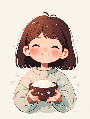JPG 여자 행복 감정 어린이 일러스트 한명 미소 웃음 소녀 귀여움 단발머리 밥그릇 베이지색 소녀한명만 국내일러스트 AI일러스트 AI콘텐츠 1 헤어스타일 그릇 컬러 컨셉 표정 사람 여자한명만 소녀만 파일형식