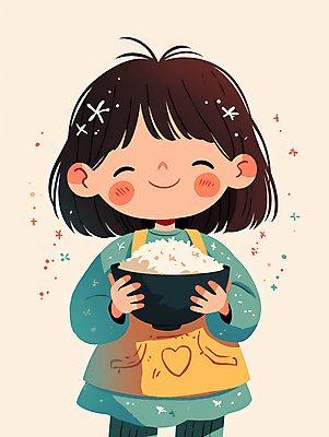 JPG 여자 행복 어린이 일러스트 한명 미소 웃음 소녀 초록색 노란색 평화 귀여움 단발머리 즐거움 밥그릇 소녀한명만 국내일러스트 AI일러스트 AI콘텐츠 1 헤어스타일 그릇 감정 컬러 컨셉 표정 사람 여자한명만 소녀만 파일형식