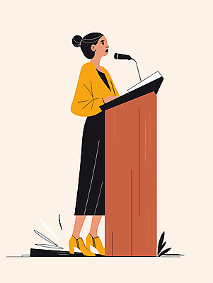 전신 여자 일러스트 한명 성인 노란색 강사 무대 발표 강의 마이크 단상 성인여자한명만 국내일러스트 AI파일 직업 1 컬러 음향기기 사람 여자한명만 성인여자만 파일형식 벡터