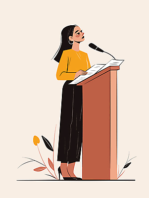 전신 여자 일러스트 한명 성인 노란색 강사 무대 발표 강의 마이크 단상 성인여자한명만 국내일러스트 AI파일 직업 1 컬러 음향기기 사람 여자한명만 성인여자만 파일형식 벡터