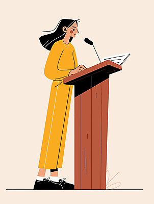 전신 여자 일러스트 한명 성인 노란색 강사 무대 발표 강의 마이크 단상 성인여자한명만 국내일러스트 AI파일 직업 1 컬러 음향기기 사람 여자한명만 성인여자만 파일형식 벡터