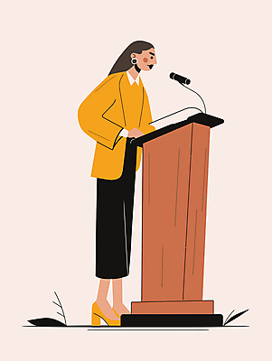 전신 여자 일러스트 한명 성인 노란색 강사 무대 발표 강의 마이크 단상 성인여자한명만 국내일러스트 AI파일 직업 1 컬러 음향기기 사람 여자한명만 성인여자만 파일형식 벡터
