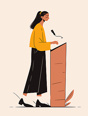 전신 여자 일러스트 한명 성인 노란색 강사 무대 발표 강의 마이크 단상 성인여자한명만 국내일러스트 AI파일 직업 1 컬러 음향기기 사람 여자한명만 성인여자만 파일형식 벡터