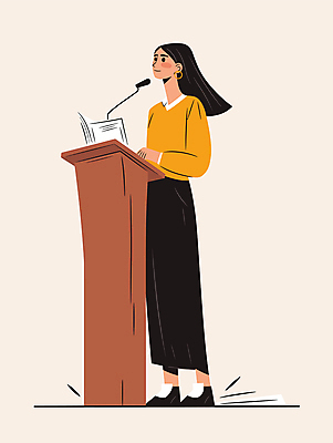 전신 여자 일러스트 한명 성인 노란색 강사 무대 발표 강의 마이크 단상 성인여자한명만 국내일러스트 AI파일 직업 1 컬러 음향기기 사람 여자한명만 성인여자만 파일형식 벡터