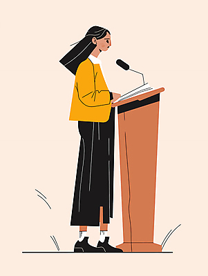 전신 여자 일러스트 한명 성인 노란색 강사 무대 발표 강의 마이크 단상 성인여자한명만 국내일러스트 AI파일 직업 1 컬러 음향기기 사람 여자한명만 성인여자만 파일형식 벡터