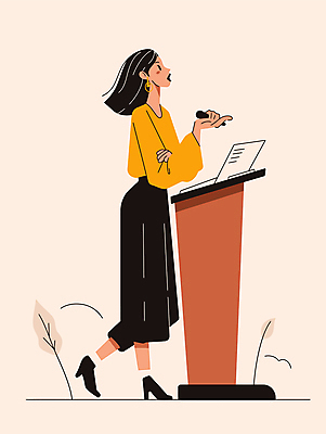 전신 여자 일러스트 한명 성인 노란색 강사 무대 발표 강의 마이크 단상 성인여자한명만 국내일러스트 AI파일 직업 1 컬러 음향기기 사람 여자한명만 성인여자만 파일형식 벡터